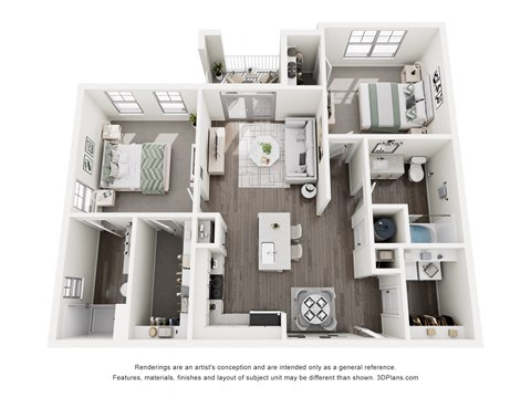 Floor plan for 2 beds, 2 baths, 1064 sqft